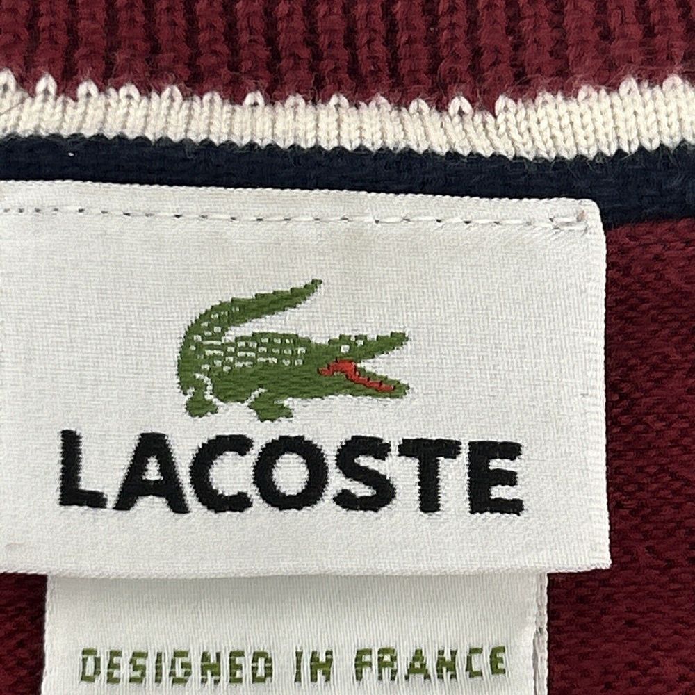 Lacoste Sweater Men's 7 (US 2XL) Maroon Long Sleeve V-Neck Pullover 100% Cotton - Picture 3 of 10